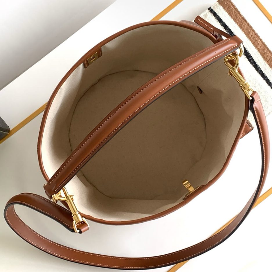 Ce**e bucket 16 bag in striped textile with Ce**e jacquard(high-end grade)